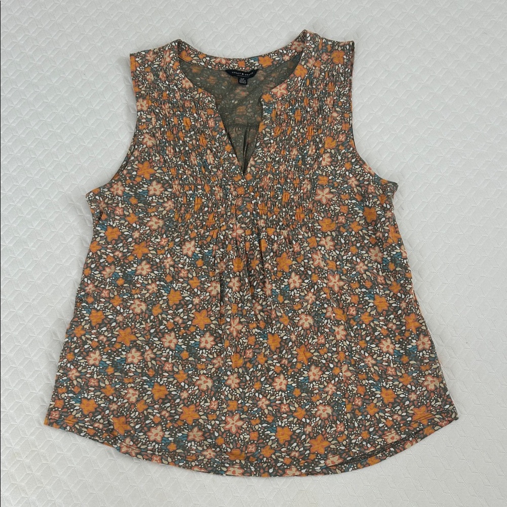 Lucky Brand Orange and Cream Floral Blouse
